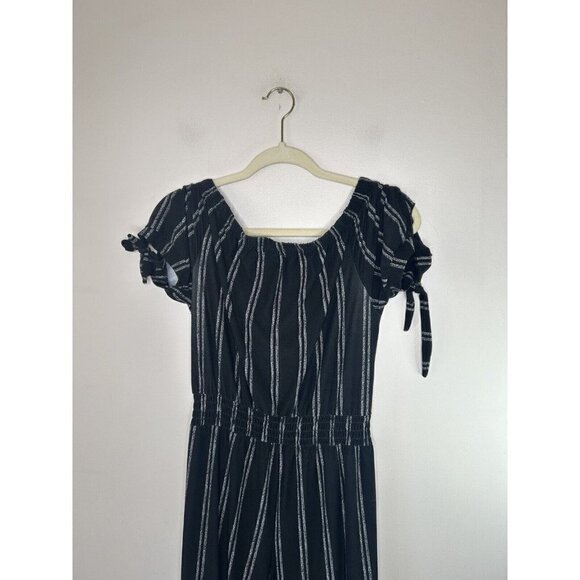 Derek Heart Womens Black White Striped Jumpsuit Casual Comfort Style Size Large - Picture 8 of 13